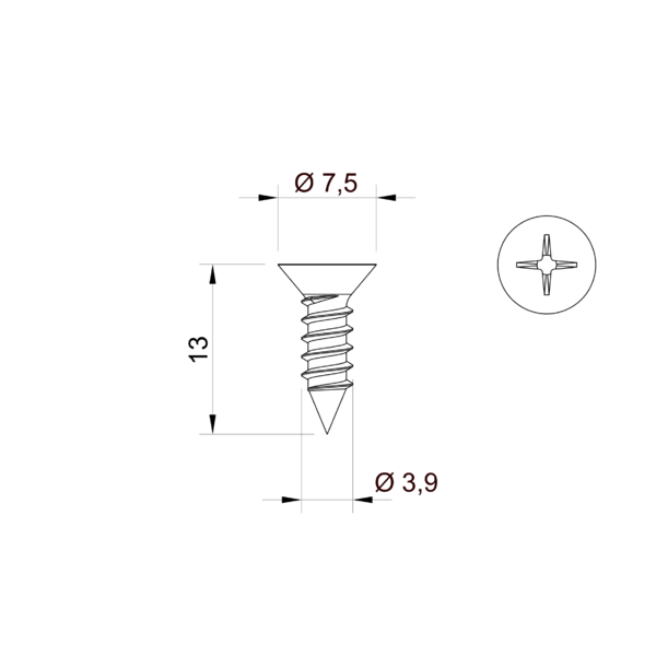 Vis à tête cylindrique galvanisée 3,9 x 13 mm  